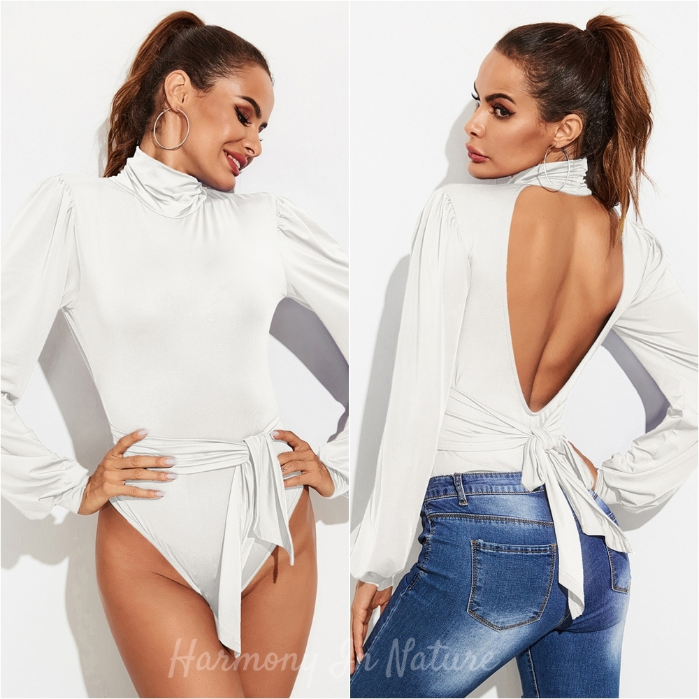 Tie the Night Backless Bodysuit - White